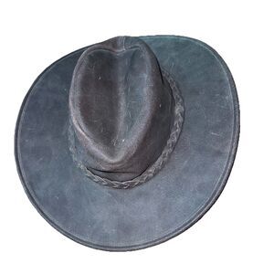 Minnetonka The Fold Up Hat Brown Leather Outback Cowboy Hat Braid Unisex Small